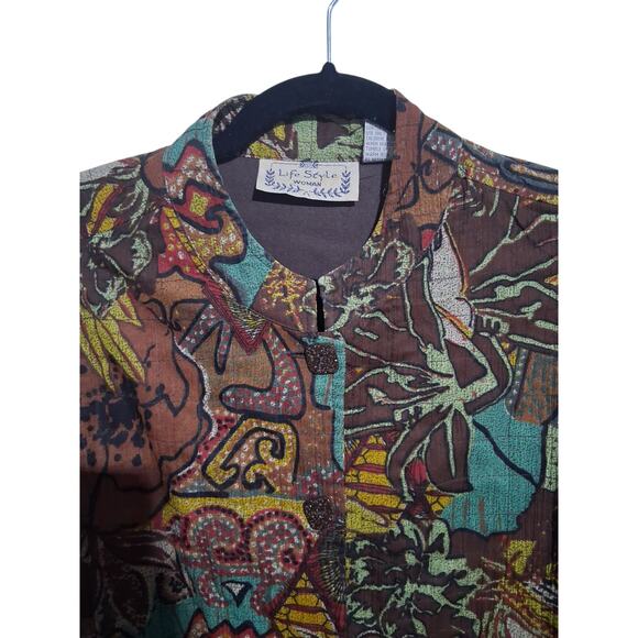 Vintage Life Style Womens 3X Quilted Floral Patchwork Artsy Boho Cardigan Jacket - Picture 3 of 14